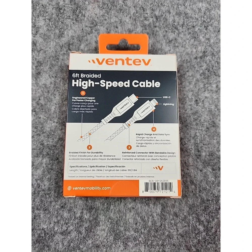 Ventev Apple iPhone 15 16‎ Samsung Galaxy 6ft USB-C to iPhone Braided Cable